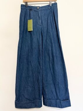 NWT GUCCI Denim High Waisted Front Pleat Trousers Size 42